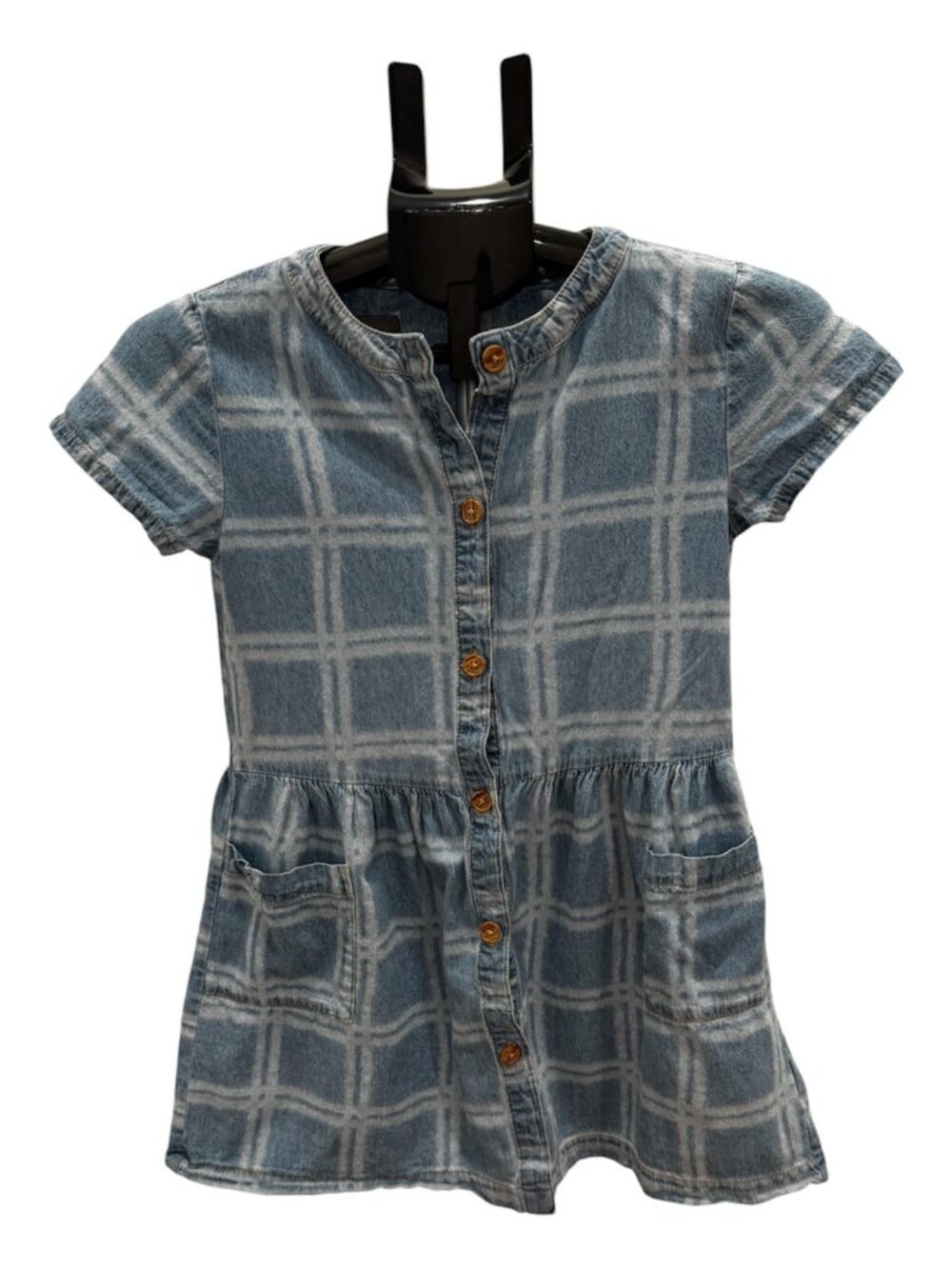 Wonder Nation Girls M (7-8) Plaid Denim Button Front Skater Dress EUC Windowpane